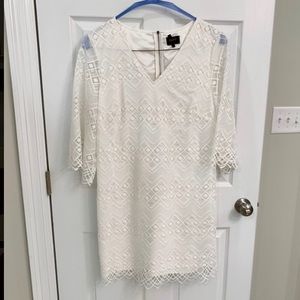 Ivory White Bell Sleeve Lace Shift Dress